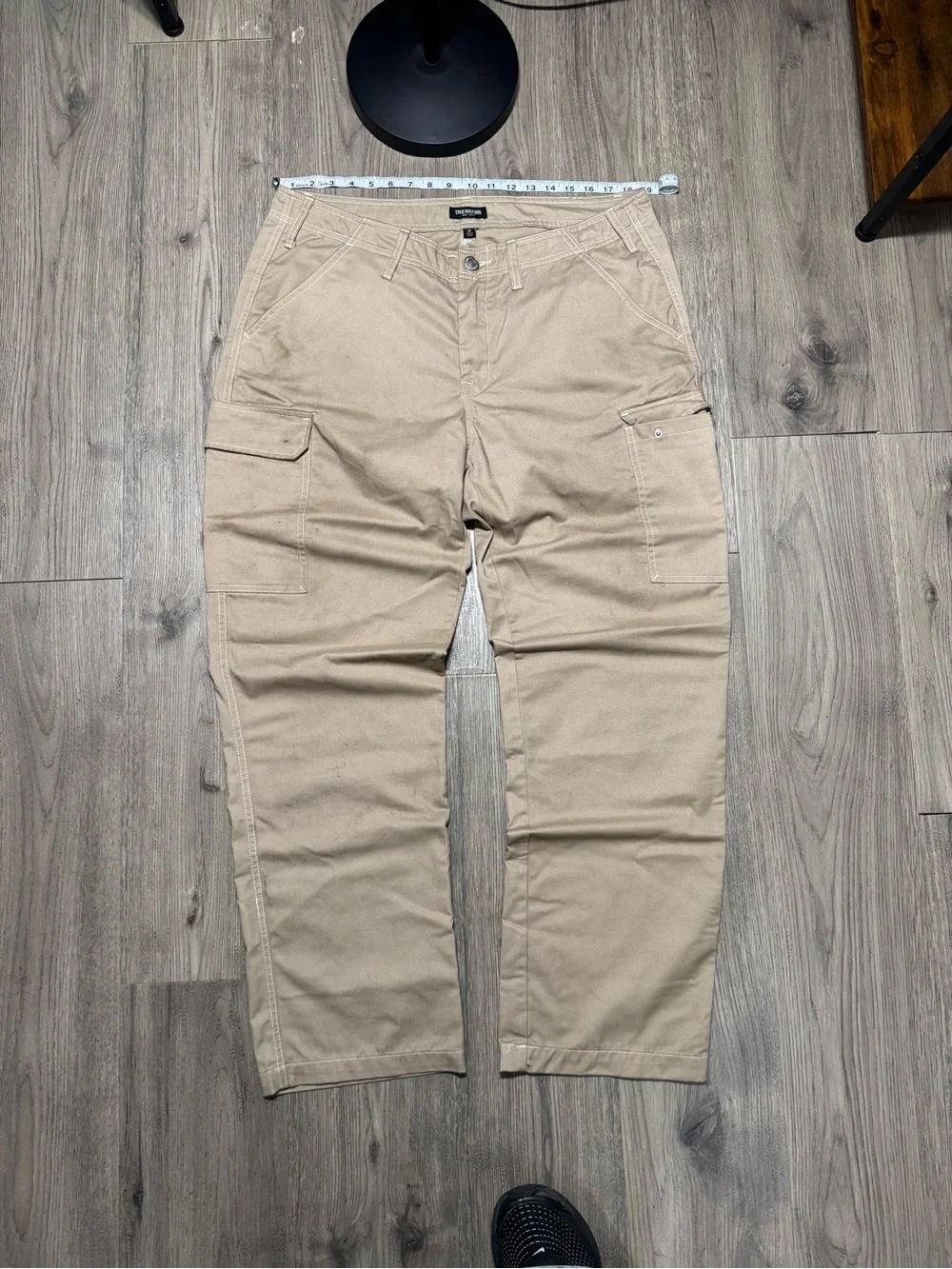 True Religion Men's Khaki Cargo Pants with Back Flap Pockets